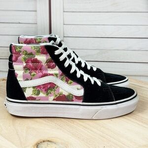 Vans Sk8-Hi Floral Canvas Suede High Top Sneakers Black Pink 6.5 Women 5 Men